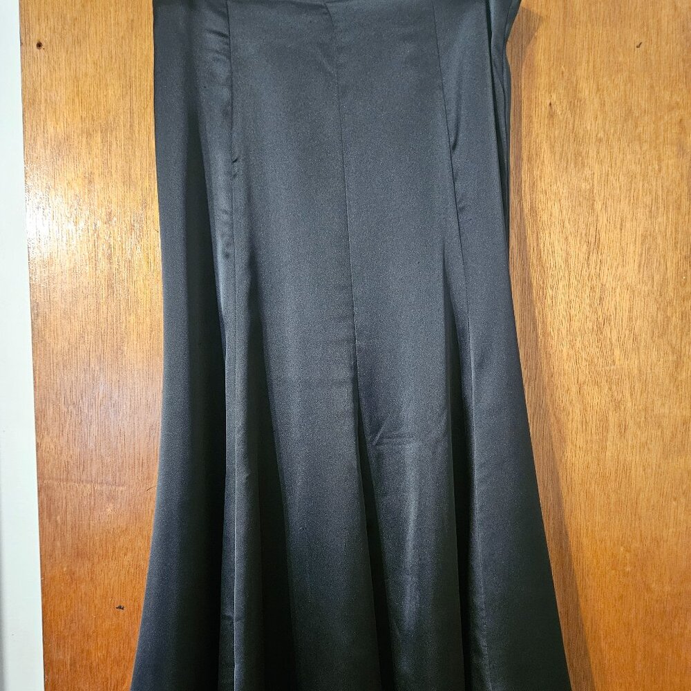 Zara Black Satin Midi Skirt Size Large